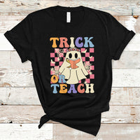 Halloween Teacher T Shirt Trick or Teach Retro Floral Ghost Funny Halloween Teacher - Wonder Print Shop