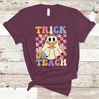 Halloween Teacher T Shirt Trick or Teach Retro Floral Ghost Funny Halloween Teacher - Wonder Print Shop