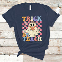 Halloween Teacher T Shirt Trick or Teach Retro Floral Ghost Funny Halloween Teacher - Wonder Print Shop
