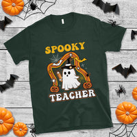 Halloween Teacher T Shirt Spooky Teacher Retro Rainbow Ghost Funny Halloween Teacher - Wonder Print Shop