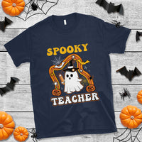 Halloween Teacher T Shirt Spooky Teacher Retro Rainbow Ghost Funny Halloween Teacher - Wonder Print Shop