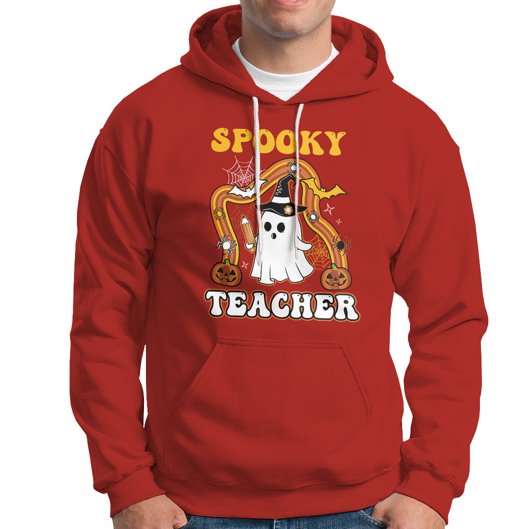 Halloween Teacher Hoodie Spooky Teacher Retro Rainbow Ghost Funny Halloween Teacher - Wonder Print Shop