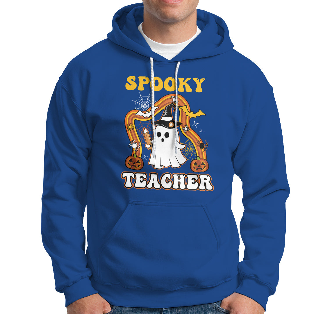 Halloween Teacher Hoodie Spooky Teacher Retro Rainbow Ghost Funny Halloween Teacher - Wonder Print Shop