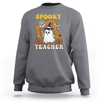 Halloween Teacher Sweatshirt Spooky Teacher Retro Rainbow Ghost Funny Halloween Teacher - Wonder Print Shop