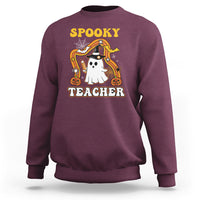 Halloween Teacher Sweatshirt Spooky Teacher Retro Rainbow Ghost Funny Halloween Teacher - Wonder Print Shop