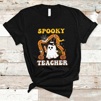 Halloween Teacher T Shirt Spooky Teacher Retro Rainbow Ghost Funny Halloween Teacher - Wonder Print Shop