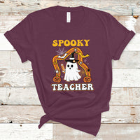 Halloween Teacher T Shirt Spooky Teacher Retro Rainbow Ghost Funny Halloween Teacher - Wonder Print Shop