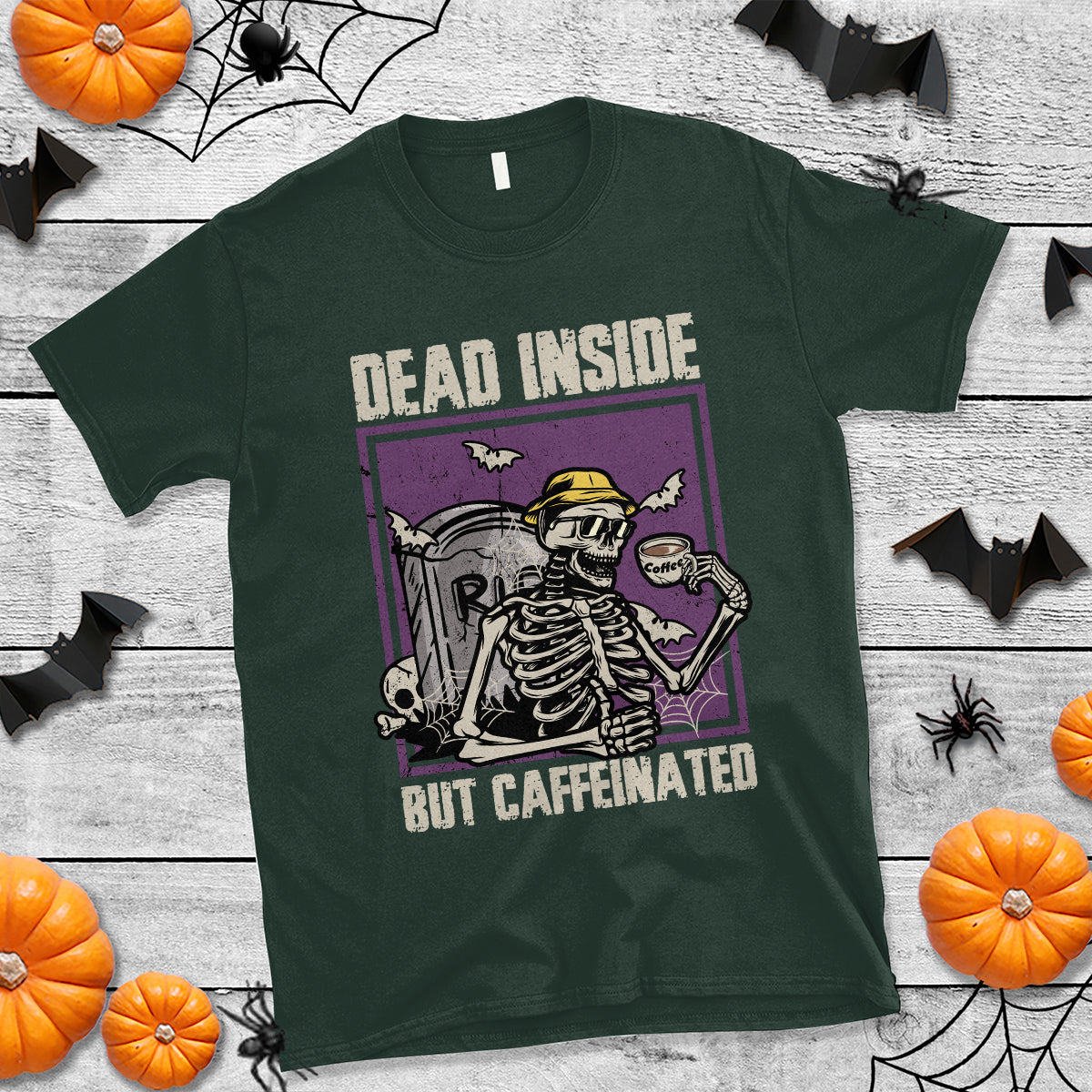 Halloween T Shirt Dead Inside But Caffeinated Skeleton Halloween Costume - Wonder Print Shop