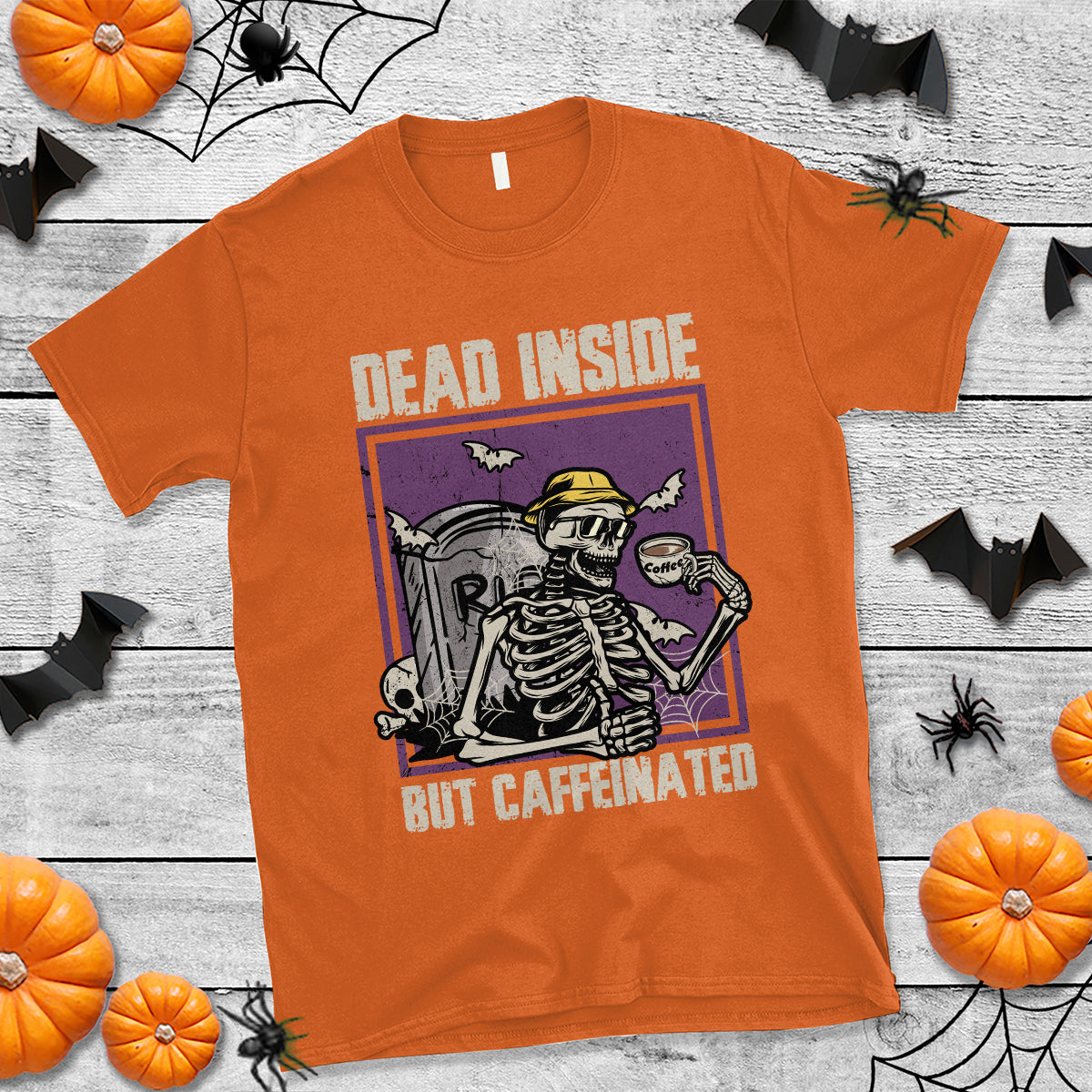 Halloween T Shirt Dead Inside But Caffeinated Skeleton Halloween Costume - Wonder Print Shop