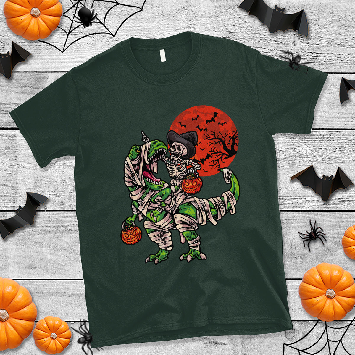 Halloween T Shirt Halloween Skeleton Riding Dinosaur Funny Scary Pumpkin - Wonder Print Shop
