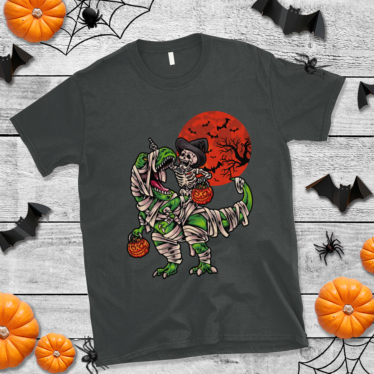 Halloween T Shirt Halloween Skeleton Riding Dinosaur Funny Scary Pumpkin - Wonder Print Shop