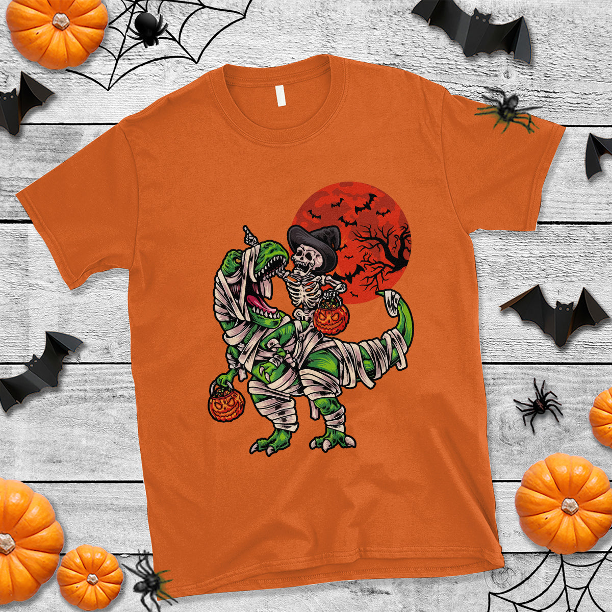 Halloween T Shirt Halloween Skeleton Riding Dinosaur Funny Scary Pumpkin - Wonder Print Shop