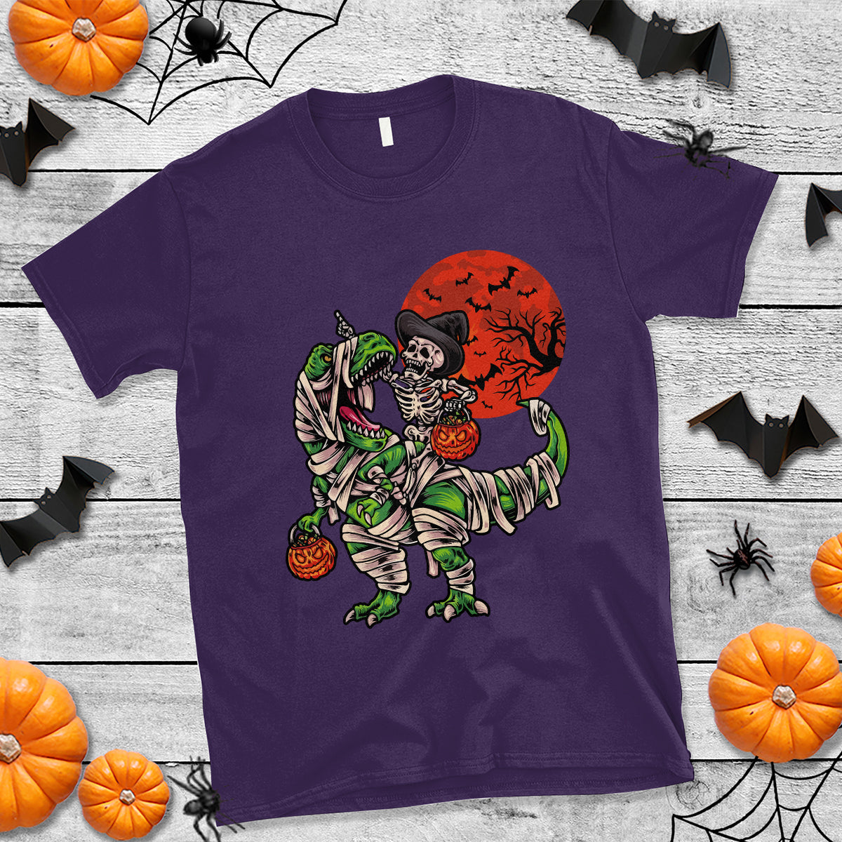 Halloween T Shirt Halloween Skeleton Riding Dinosaur Funny Scary Pumpkin - Wonder Print Shop