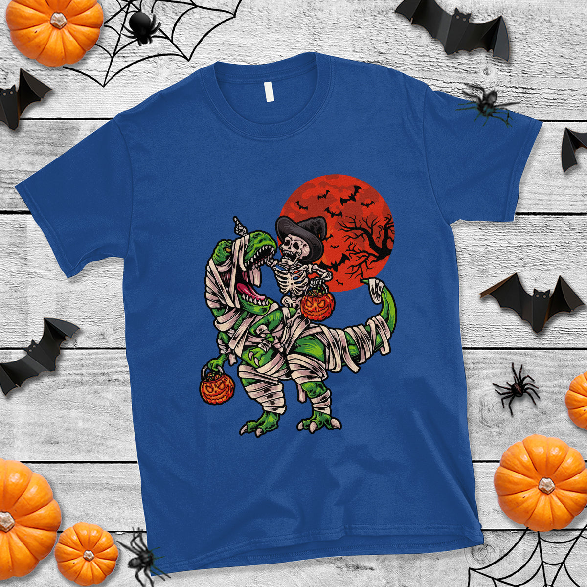 Halloween T Shirt Halloween Skeleton Riding Dinosaur Funny Scary Pumpkin - Wonder Print Shop