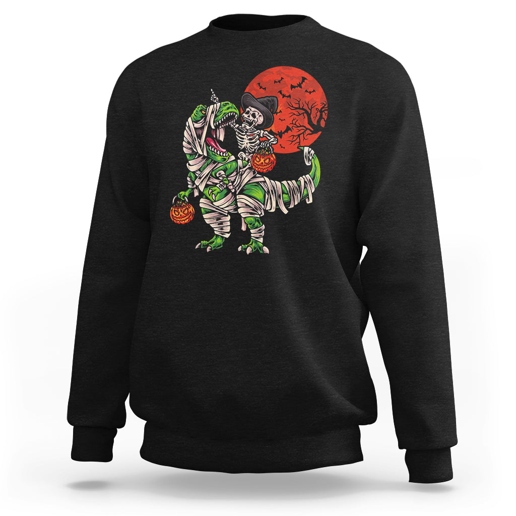 Halloween Sweatshirt Halloween Skeleton Riding Dinosaur Funny Scary Pumpkin - Wonder Print Shop