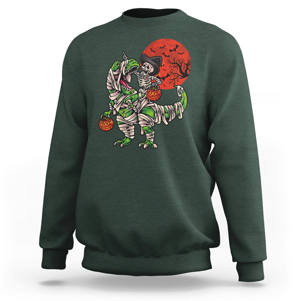 Halloween Sweatshirt Halloween Skeleton Riding Dinosaur Funny Scary Pumpkin - Wonder Print Shop