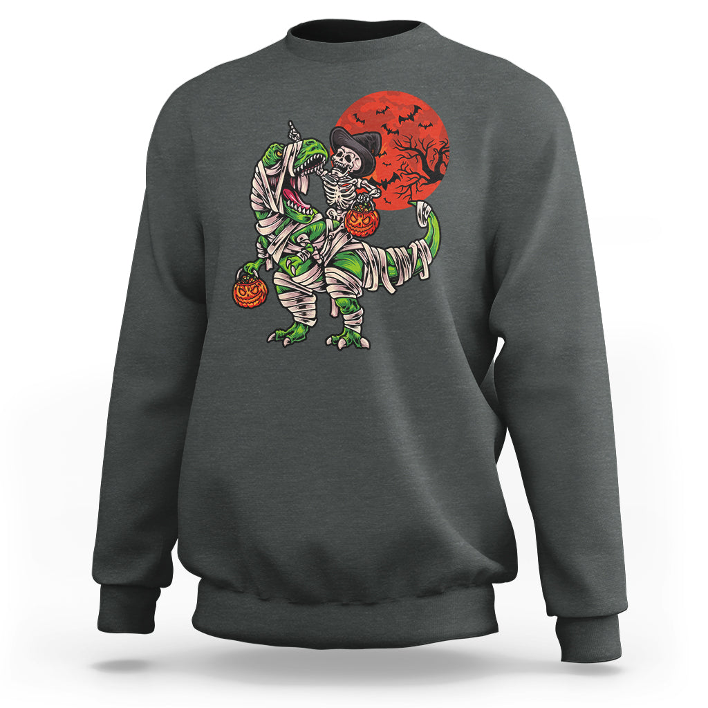 Halloween Sweatshirt Halloween Skeleton Riding Dinosaur Funny Scary Pumpkin - Wonder Print Shop