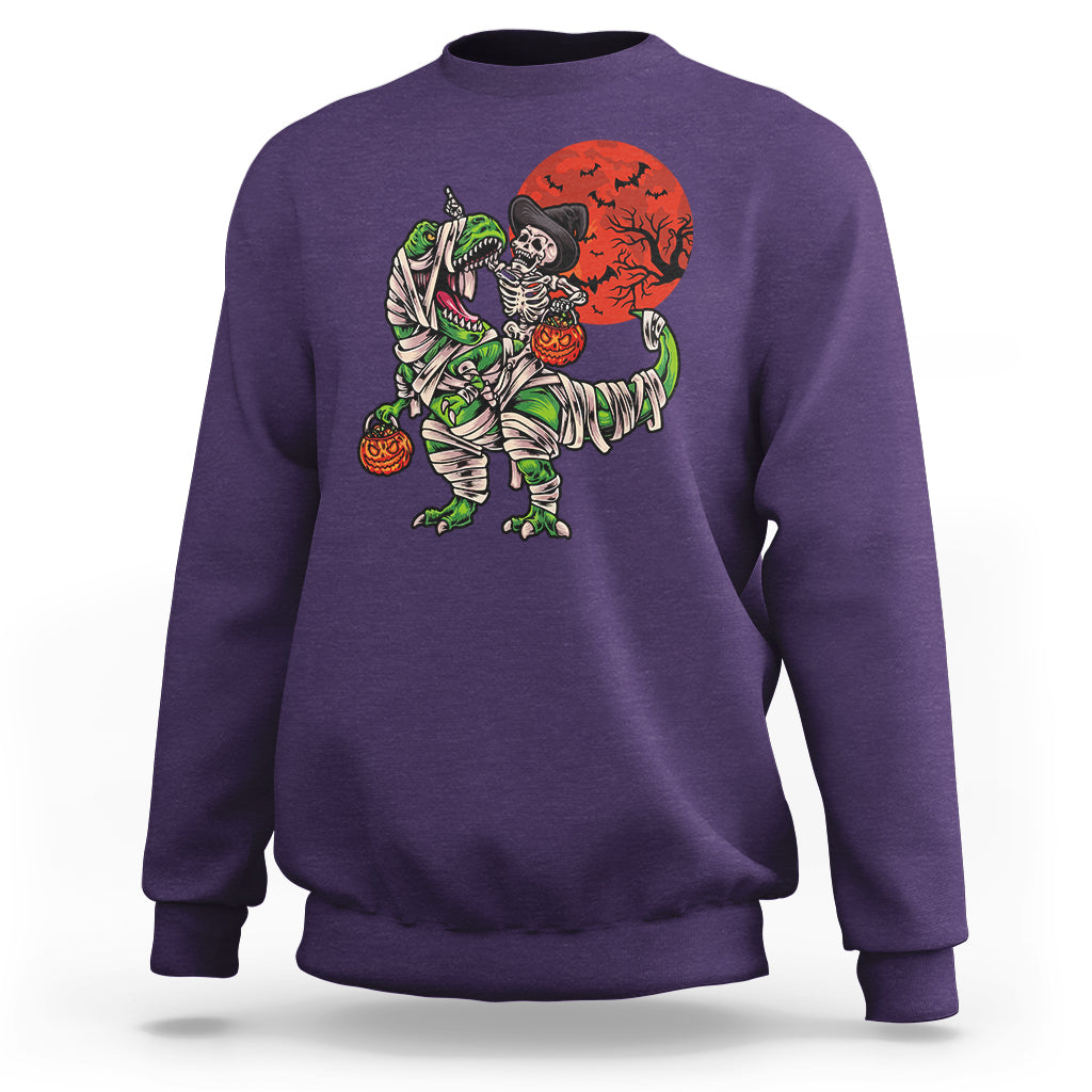 Halloween Sweatshirt Halloween Skeleton Riding Dinosaur Funny Scary Pumpkin - Wonder Print Shop