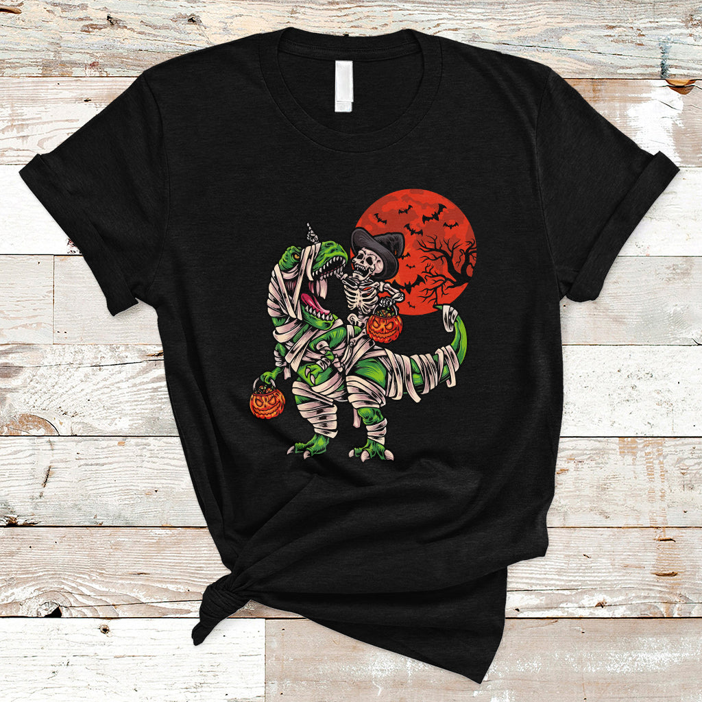 Halloween T Shirt Halloween Skeleton Riding Dinosaur Funny Scary Pumpkin - Wonder Print Shop