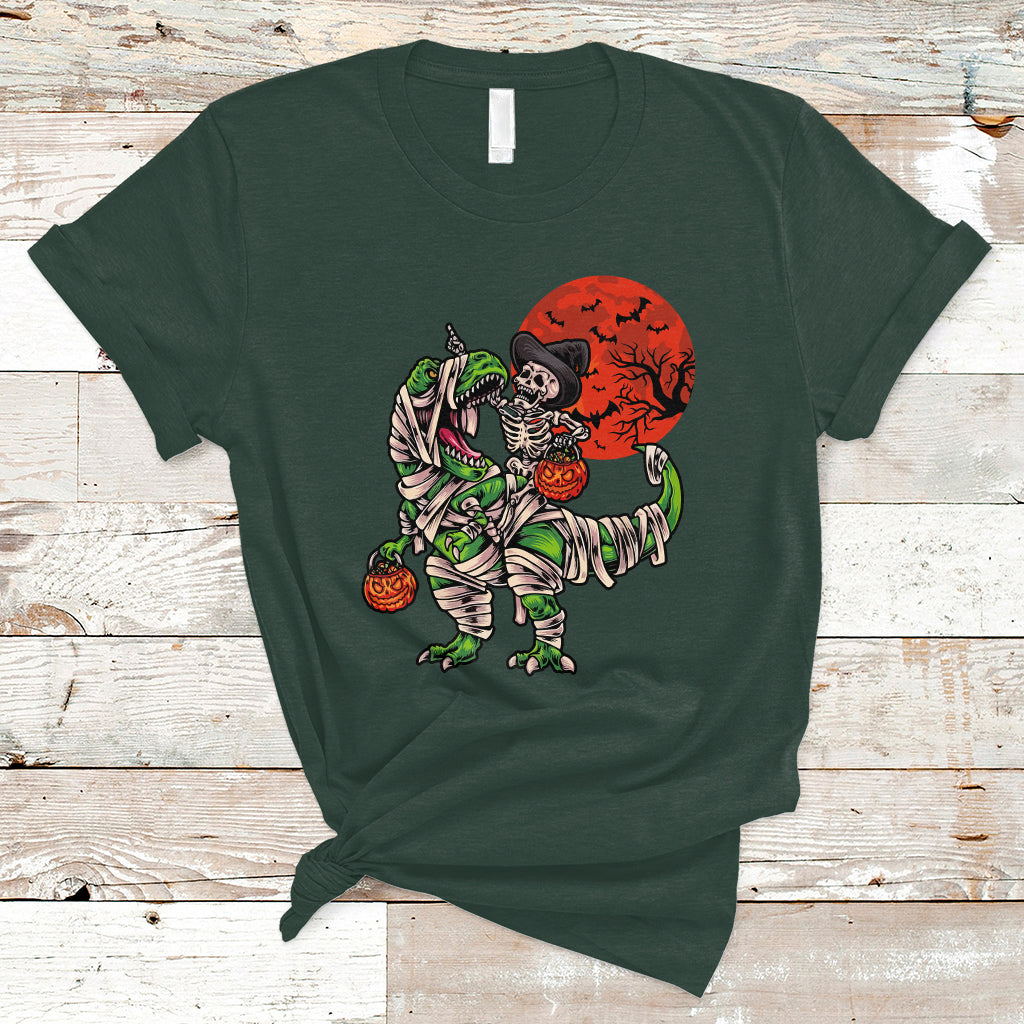 Halloween T Shirt Halloween Skeleton Riding Dinosaur Funny Scary Pumpkin - Wonder Print Shop