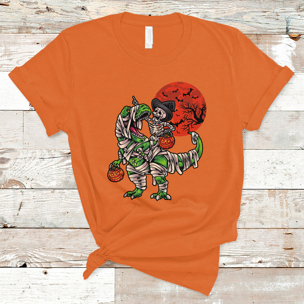 Halloween T Shirt Halloween Skeleton Riding Dinosaur Funny Scary Pumpkin - Wonder Print Shop
