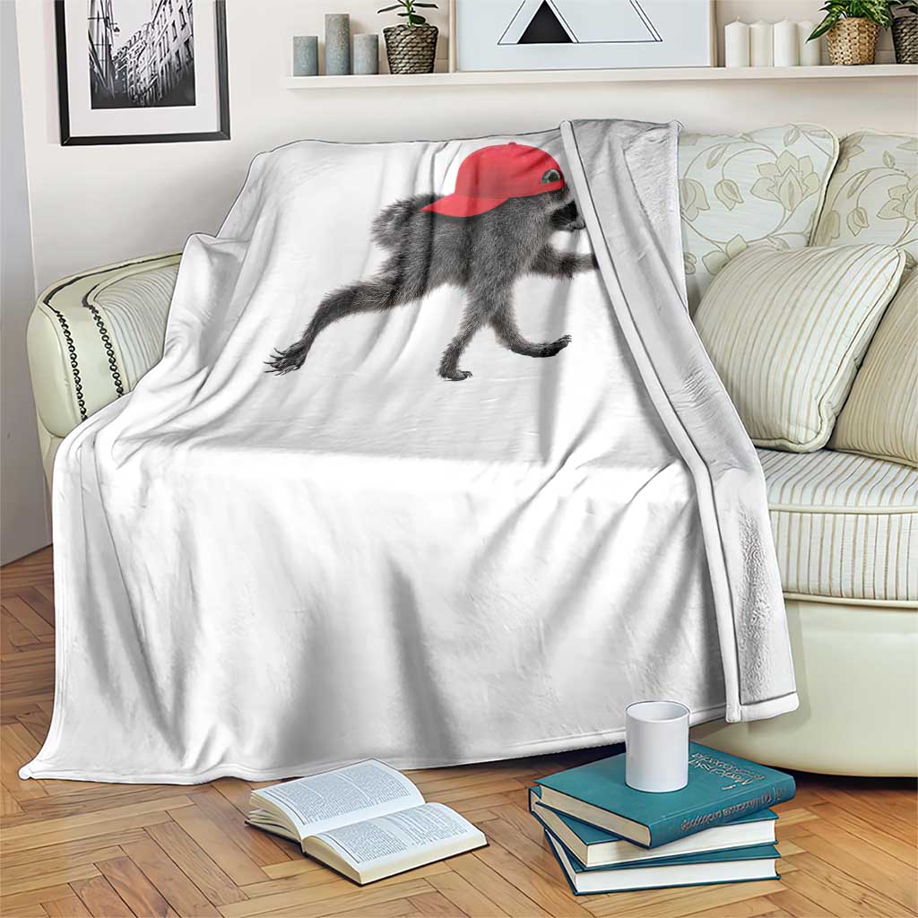 Funny Jimothy Raccoon Wearing Red Cap Graphic Throw Blanket Viral Seattle Trash Panda Feral Legend