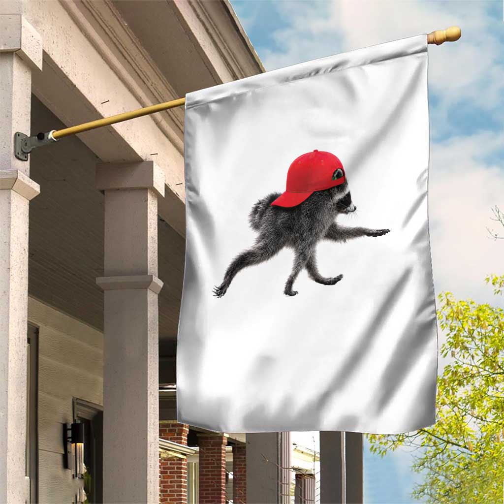 Funny Jimothy Raccoon Wearing Red Cap Graphic Garden Flag Viral Seattle Trash Panda Feral Legend