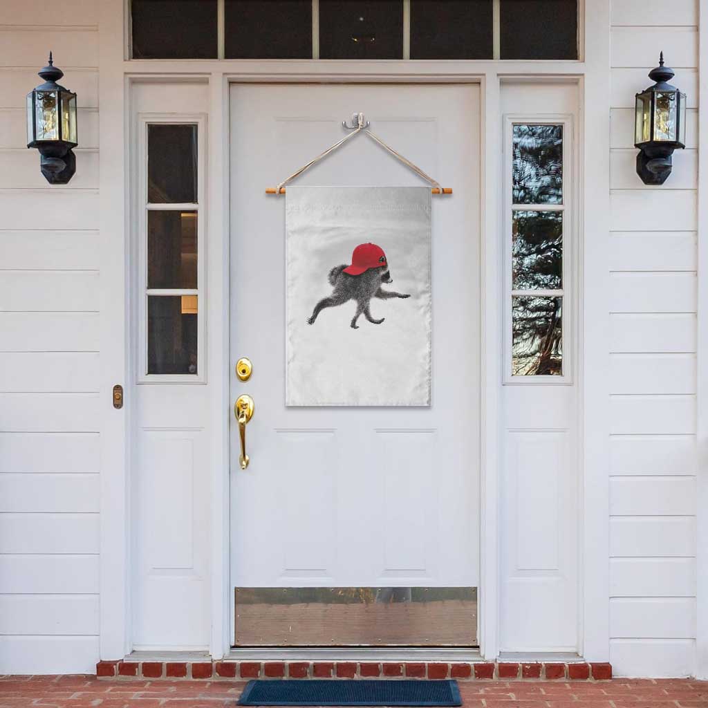 Funny Jimothy Raccoon Wearing Red Cap Graphic Garden Flag Viral Seattle Trash Panda Feral Legend