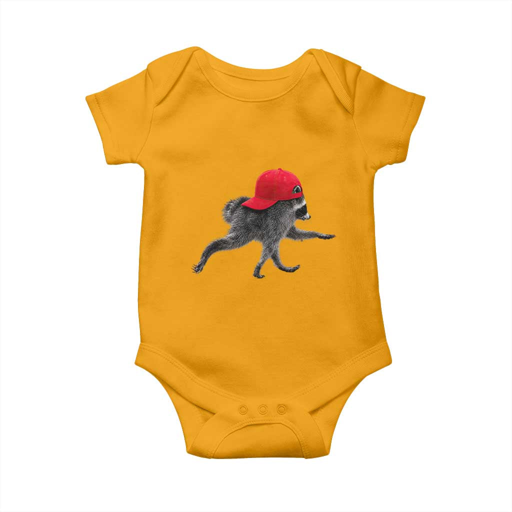 Funny Jimothy Raccoon Wearing Red Cap Graphic Baby Onesie Viral Seattle Trash Panda Feral Legend