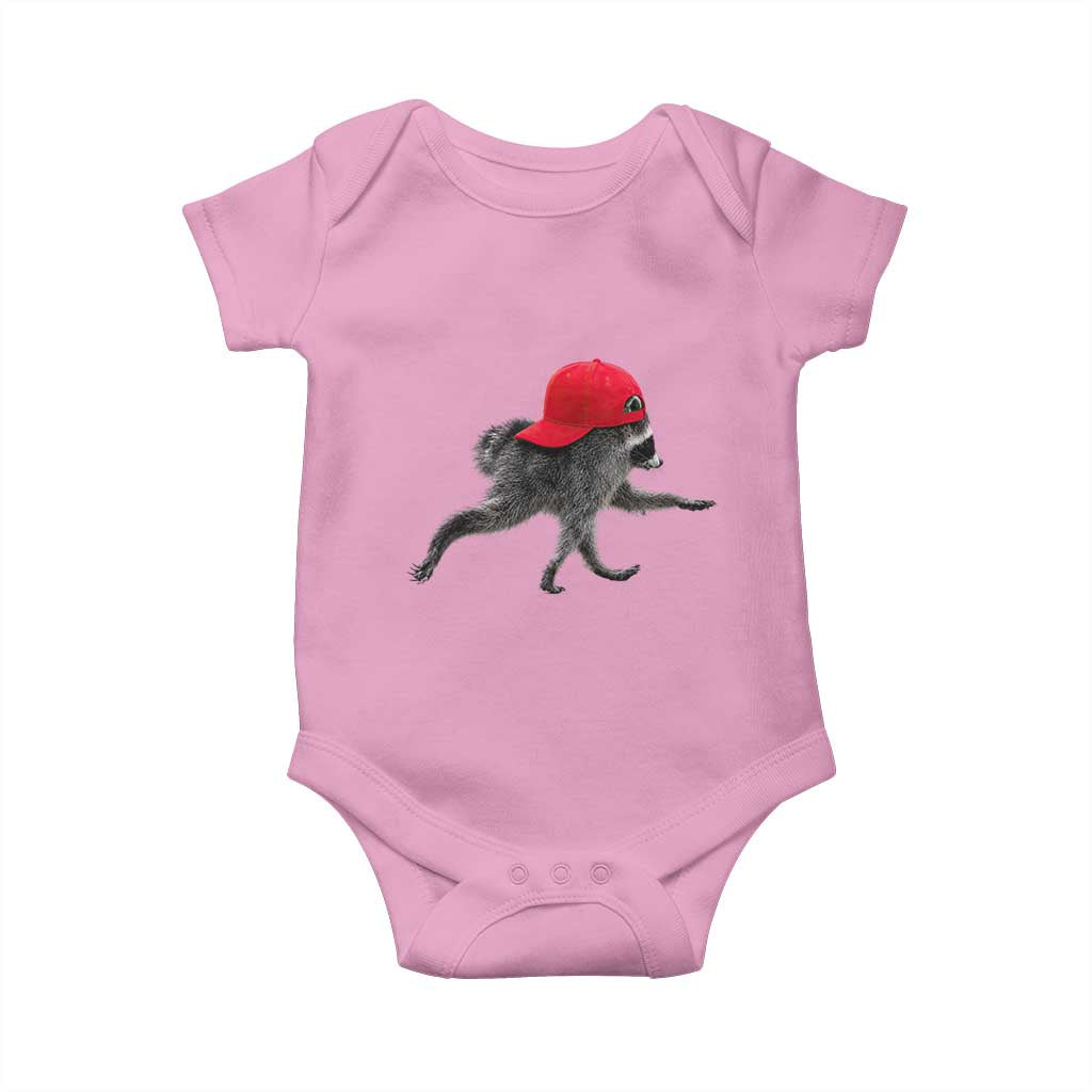 Funny Jimothy Raccoon Wearing Red Cap Graphic Baby Onesie Viral Seattle Trash Panda Feral Legend