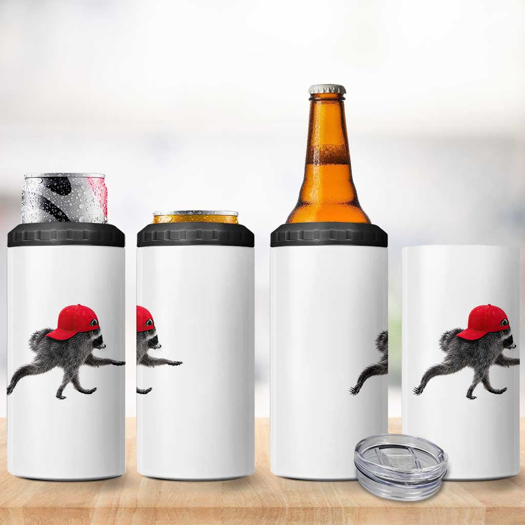 Funny Jimothy Raccoon Wearing Red Cap Graphic 4 in 1 Can Cooler Tumbler Viral Seattle Trash Panda Feral Legend