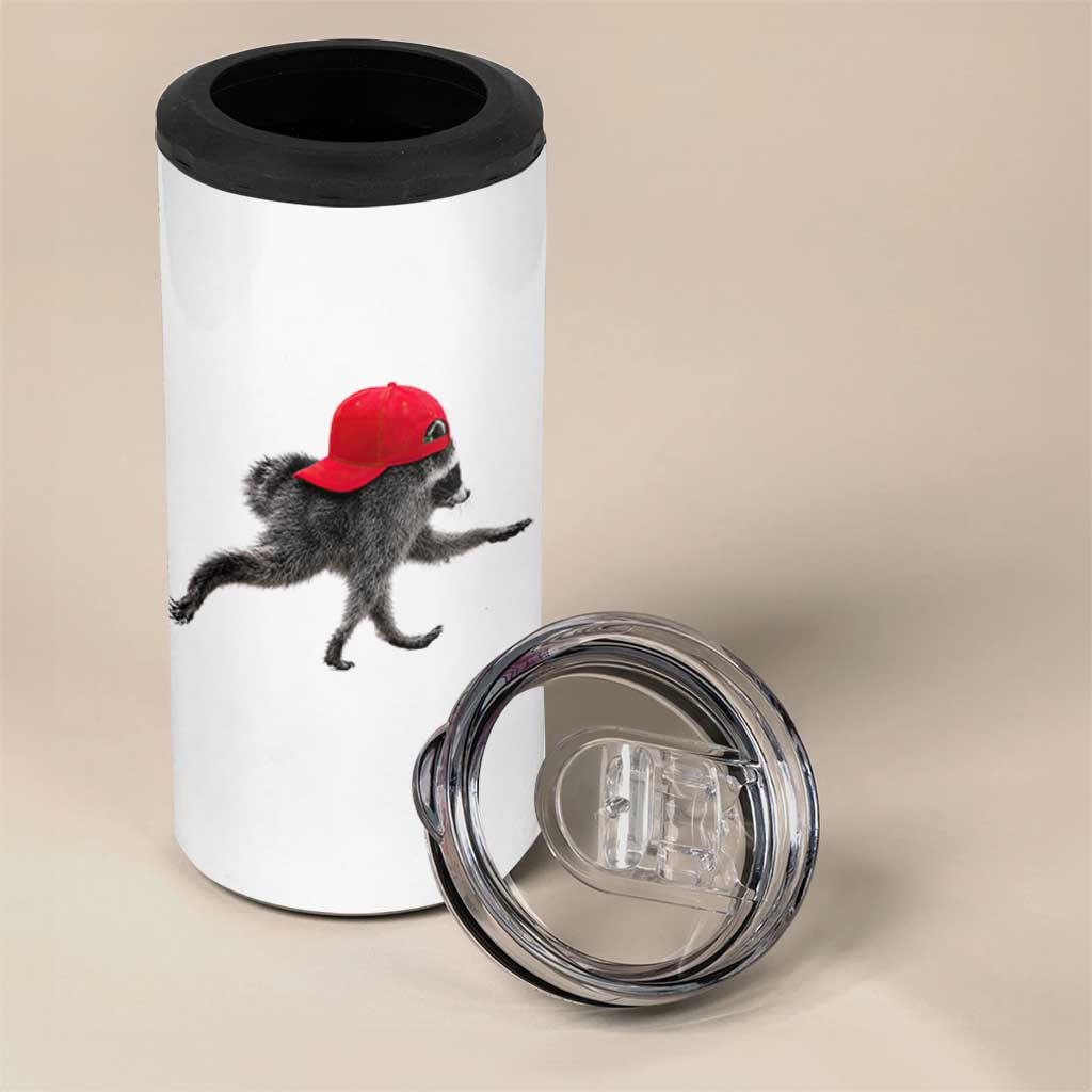 Funny Jimothy Raccoon Wearing Red Cap Graphic 4 in 1 Can Cooler Tumbler Viral Seattle Trash Panda Feral Legend