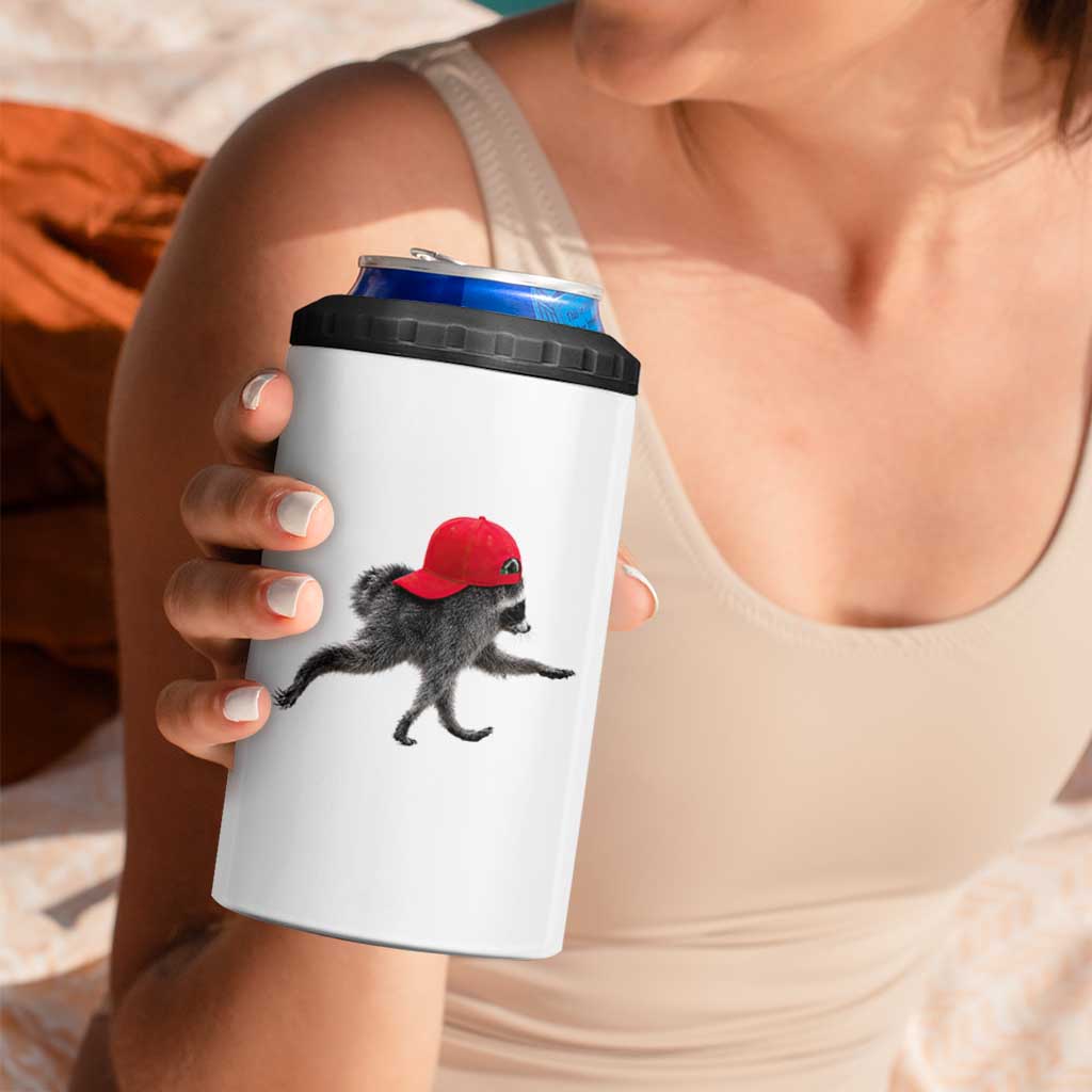 Funny Jimothy Raccoon Wearing Red Cap Graphic 4 in 1 Can Cooler Tumbler Viral Seattle Trash Panda Feral Legend