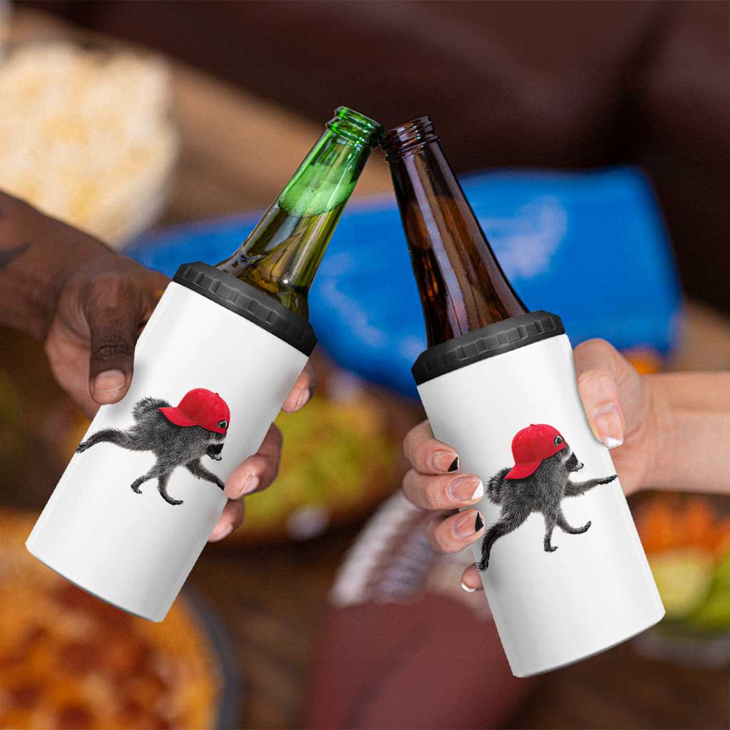 Funny Jimothy Raccoon Wearing Red Cap Graphic 4 in 1 Can Cooler Tumbler Viral Seattle Trash Panda Feral Legend