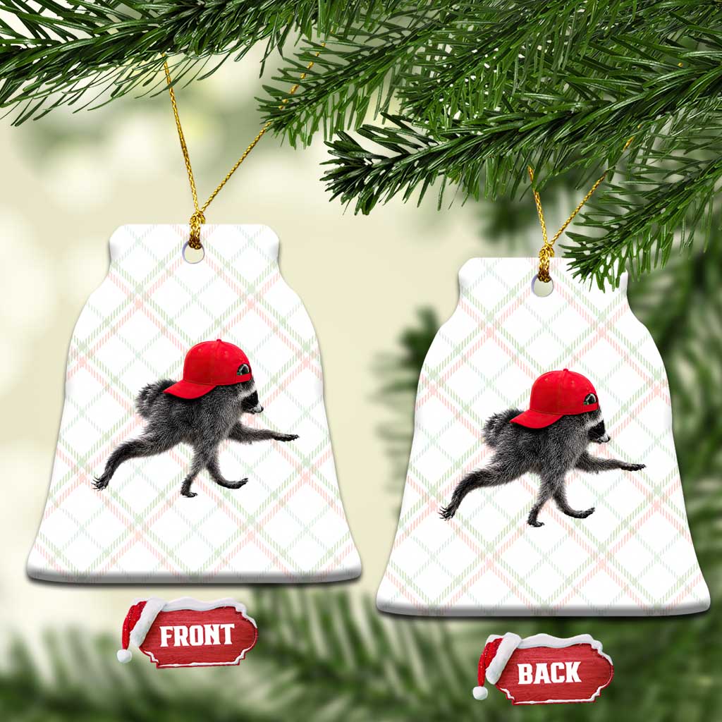 Funny Jimothy Raccoon Wearing Red Cap Graphic Ceramic Ornament Viral Seattle Trash Panda Feral Legend