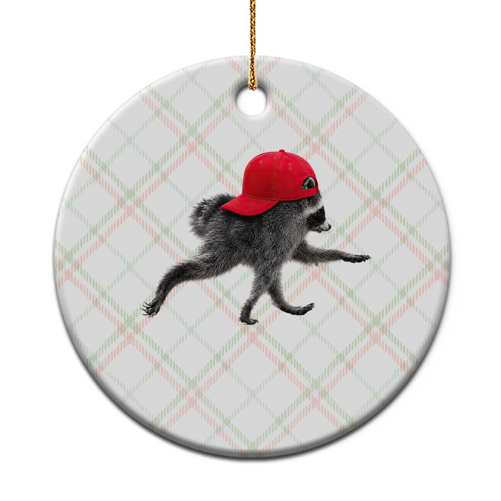 Funny Jimothy Raccoon Wearing Red Cap Graphic Ceramic Ornament Viral Seattle Trash Panda Feral Legend