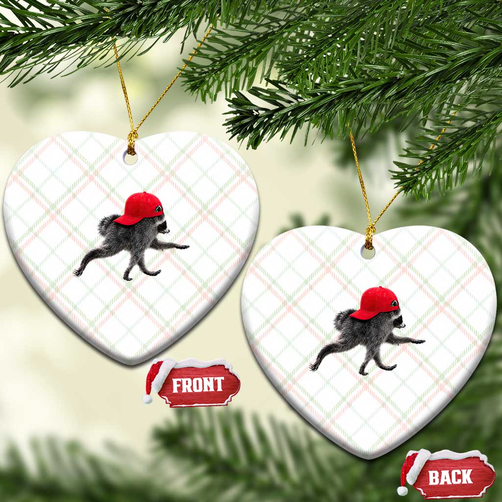 Funny Jimothy Raccoon Wearing Red Cap Graphic Ceramic Ornament Viral Seattle Trash Panda Feral Legend