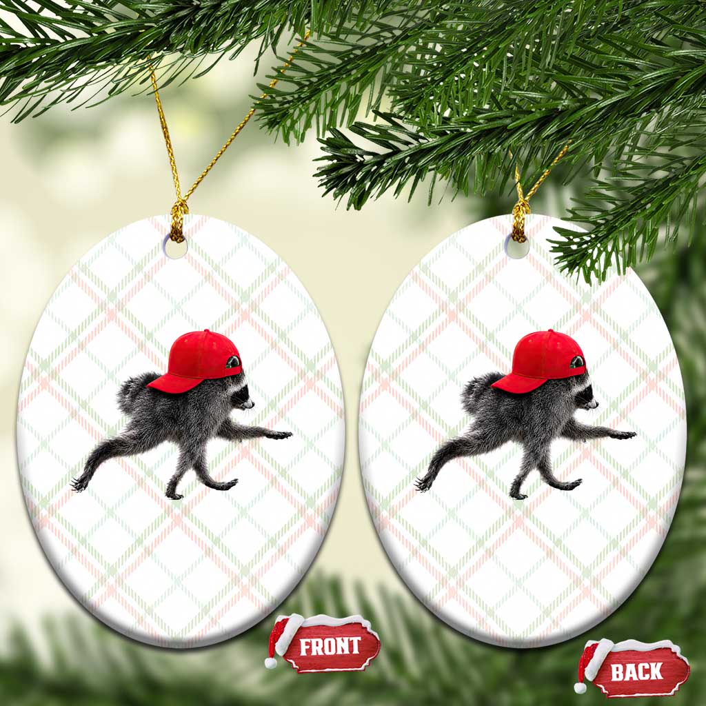 Funny Jimothy Raccoon Wearing Red Cap Graphic Ceramic Ornament Viral Seattle Trash Panda Feral Legend