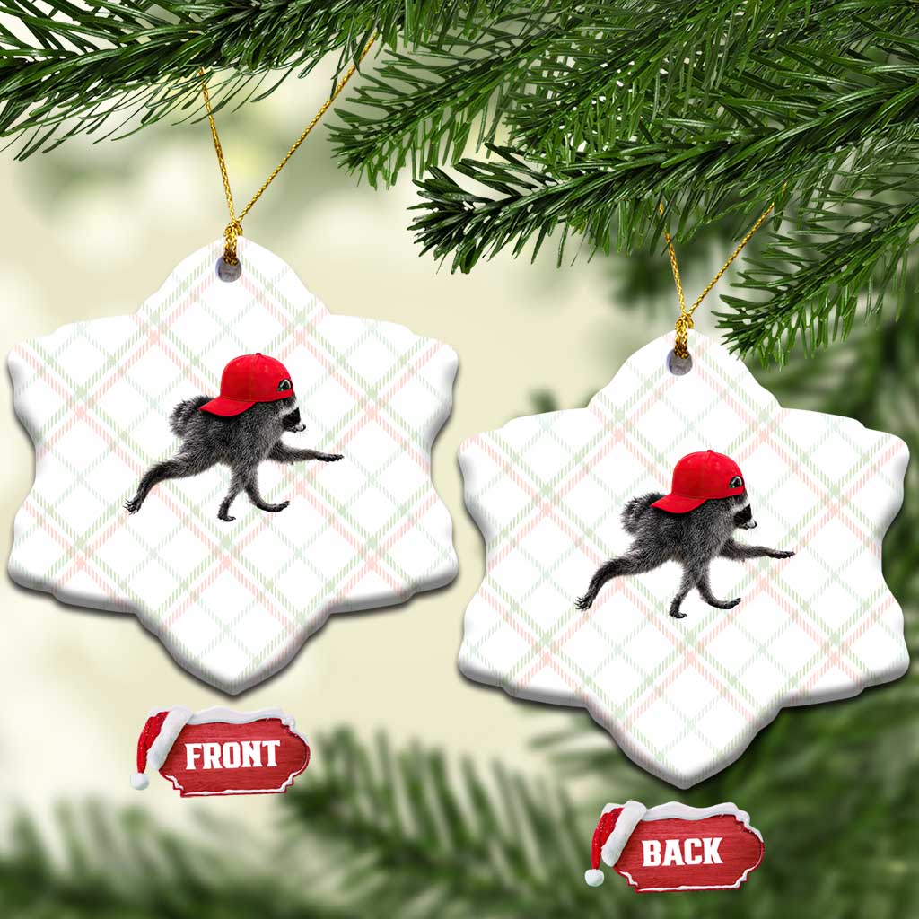 Funny Jimothy Raccoon Wearing Red Cap Graphic Ceramic Ornament Viral Seattle Trash Panda Feral Legend