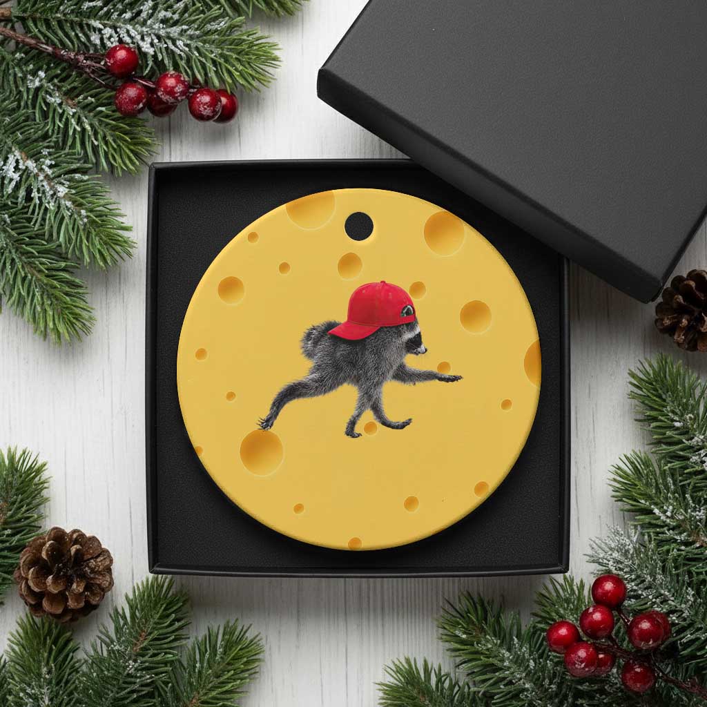 Funny Jimothy Raccoon Wearing Red Cap Graphic Ceramic Ornament Viral Seattle Trash Panda Feral Legend