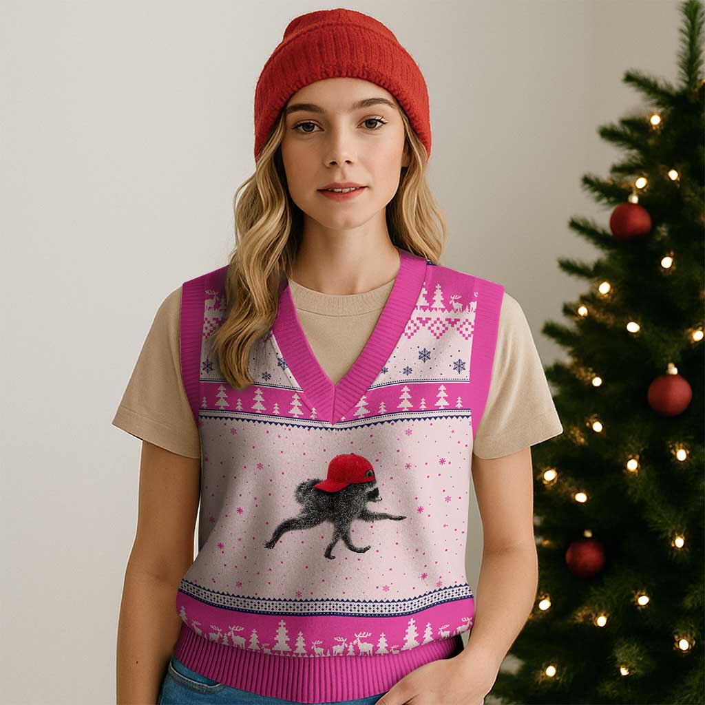 Funny Jimothy Raccoon Wearing Red Cap Graphic V-Neck Knit Sweater Vest Viral Seattle Trash Panda Feral Legend