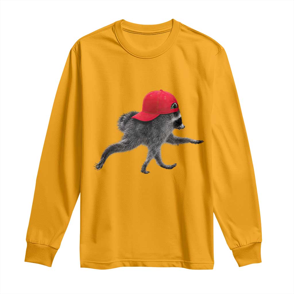 Funny Jimothy Raccoon Wearing Red Cap Graphic Long Sleeve Shirt Viral Seattle Trash Panda Feral Legend