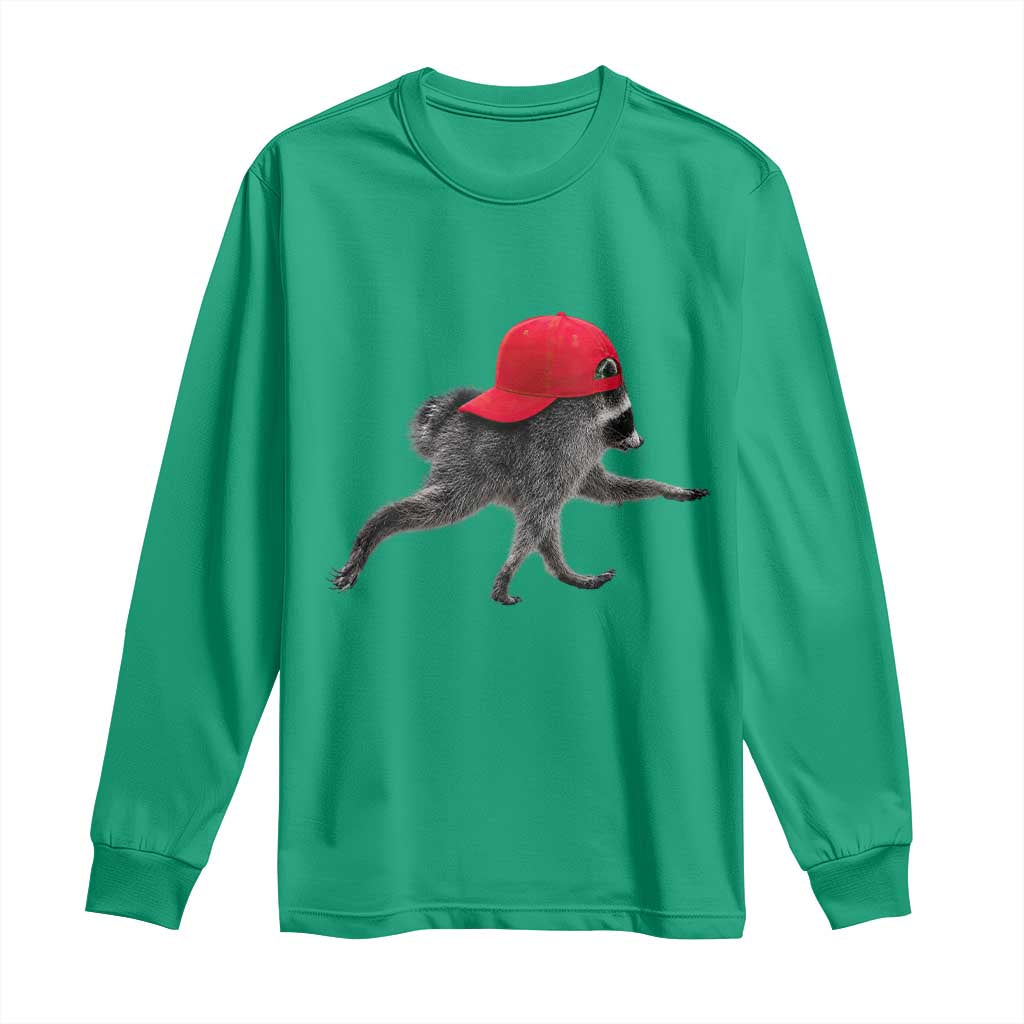 Funny Jimothy Raccoon Wearing Red Cap Graphic Long Sleeve Shirt Viral Seattle Trash Panda Feral Legend