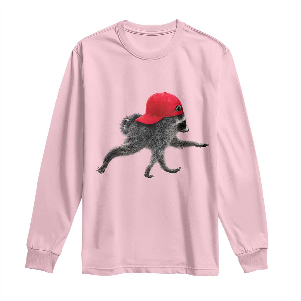 Funny Jimothy Raccoon Wearing Red Cap Graphic Long Sleeve Shirt Viral Seattle Trash Panda Feral Legend