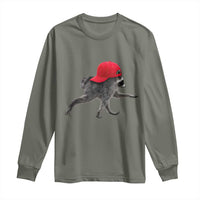 Funny Jimothy Raccoon Wearing Red Cap Graphic Long Sleeve Shirt Viral Seattle Trash Panda Feral Legend