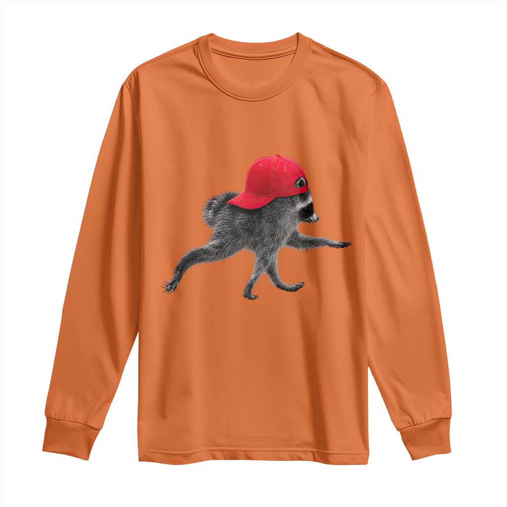 Funny Jimothy Raccoon Wearing Red Cap Graphic Long Sleeve Shirt Viral Seattle Trash Panda Feral Legend
