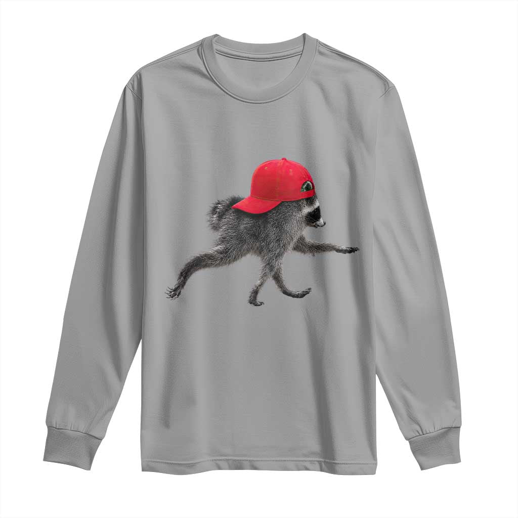 Funny Jimothy Raccoon Wearing Red Cap Graphic Long Sleeve Shirt Viral Seattle Trash Panda Feral Legend