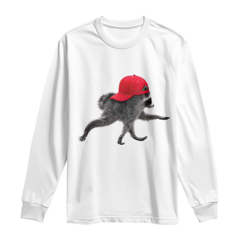 Funny Jimothy Raccoon Wearing Red Cap Graphic Long Sleeve Shirt Viral Seattle Trash Panda Feral Legend