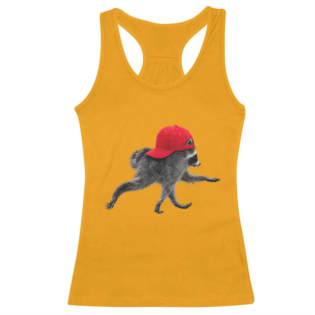 Funny Jimothy Raccoon Wearing Red Cap Graphic Racerback Tank Top Viral Seattle Trash Panda Feral Legend