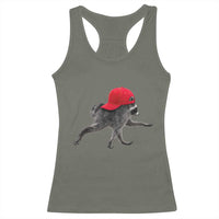 Funny Jimothy Raccoon Wearing Red Cap Graphic Racerback Tank Top Viral Seattle Trash Panda Feral Legend